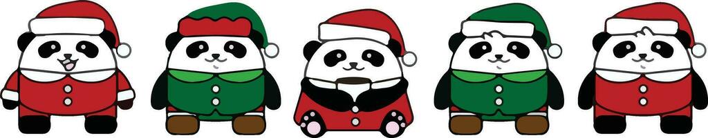 zeichnen süß fünf Panda Bär zum Weihnachten und Winter vektor