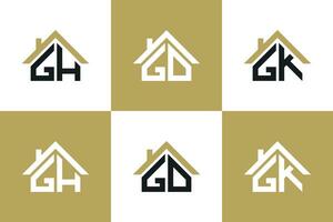 uppsättning av brev gh, gd, gk logotyp design med hus illusion begrepp vektor