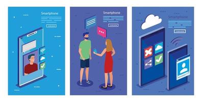 isometriska smartphones och människor vektor design