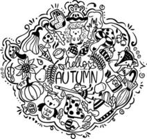 süß Herbst schwarz Linie Zeichnung Illustration im das Gekritzel Stil vektor