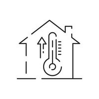 hus uppvärmning linje ikon. tunn kontur symbol. pannor, radiatorer och termostater. gas, elektrisk, fast bränsle, pellets, sol- pannor. isolerat vektor översikt illustrationer. redigerbar stroke.