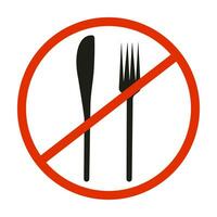 Nej äter tecken. Nej mat ikon. förbud symbol. vektor illustration.