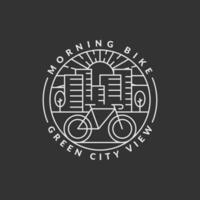 morgon- cykling i de stad bricka vektor illustration. stad och cykel monoline eller linje konst stil. design kan vara för t-shirts, klistermärke, utskrift behov