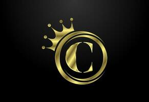 Englisch Alphabet c mit ein Krone. königlich, König, Königin Luxus Symbol. Schriftart Emblem. Vektor Illustration