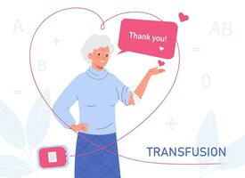 Blut Transfusion. Gesundheit Pflege und Transfusionen. Behandlung von Erkrankung. ein Alten Frau Wer Bedürfnisse gespendet Blut vektor