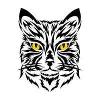 Grafik Vektor Illustration von Stammes- Kunst tätowieren Gesicht Katze mit Gelb Augen