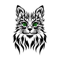 Grafik Vektor Illustration von Stammes- Kunst tätowieren Gesicht Katze mit Grün Augen