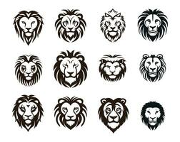 Löwe Kopf Symbol einstellen schwarz und Weiß Illustration von Löwe Kopf Vektor Symbole