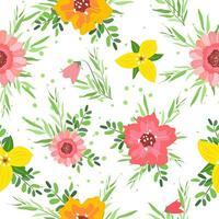 Blumen- Natur nahtlos Muster mit Frühling und Sommer- Blumen, Kräuter. isoliert Vektor Fliese auf Weiß Hintergrund zum Drucke, Textil, Verpackung Papier.