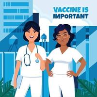 Krankenschwester fördert Impfung vor Krankenhaus vektor