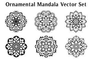 svart och vit abstrakt cirkulär mönster mandala, mandala linje teckning design, dekorativ mandala med blommig mönster, dekorativ lyx mandala mönster, uppsättning av vektor boho mandala illustration
