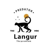 årgång retro hipster langur logotyp vektor silhuett konst ikon