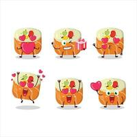 norimaki sushi tecknad serie karaktär med kärlek söt uttryckssymbol vektor