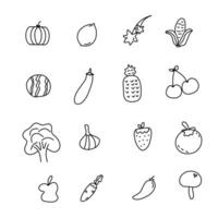 hand dragen grönsaker ikon uppsättning linje stil vektor