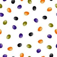 Vektor Illustration nahtlos Muster. Hintergrund von Trick oder behandeln Süßigkeiten. hell Süßigkeiten im das traditionell Farben von Halloween. zum drucken Design, Stoff, Textil, Hintergrund, Verpackung Papier.