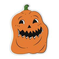 klistermärke med läskigt halloween pumpa. Färg platt vektor illustration.