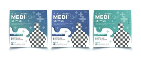 professionell social media medicinsk posta design mall uppsättning. vektor