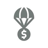 finanziell Hilfe und Hilfe Vektor Symbol. Fallschirm mit Geld Dollar Symbol.