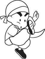 Kung fu Junge Karikatur Gekritzel kawaii Anime Färbung Seite süß Illustration Zeichnung Clip Kunst Charakter Chibi Manga Comic vektor
