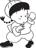 Kung fu Junge Karikatur Gekritzel kawaii Anime Färbung Seite süß Illustration Zeichnung Clip Kunst Charakter Chibi Manga Comic vektor
