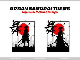 urban kvinna samuraj. silhuett japan samuraj vektor för design t skjorta begrepp. silhuett samuraj. japansk t-shirt design. silhuett för en japansk tema. samuraj vektor illustration.