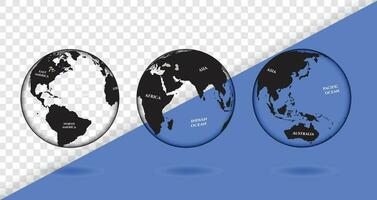 uppsättning av transparent jord jordklot, realistisk vektor illustration