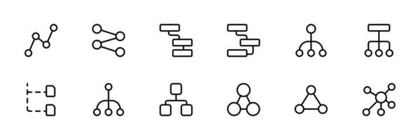 Hierarchie Linie Symbol Satz. Struktur, Hierarchie, Diagramm Symbol Satz. Linie mit editierbar Schlaganfall. zum das verwenden von ui und Handy, Mobiltelefon Anwendung, Netz Seite? ˅ Schnittstelle. vektor