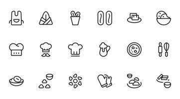 matlagning relaterad, kock element ikon vektor uppsättning design med redigerbar stroke. linje, fast, platt linje, tunn stil och lämplig för webb sida, mobil app, ui, ux design.