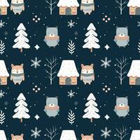 vinter- sömlös mönster med söt skog djur. scandinavian jul mönster. vinter- bakgrund vektor