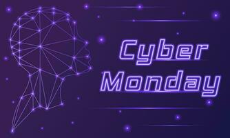 Cyber Montag Rabatt horizontal Netz Banner mit Neon- bewirken Elemente vektor