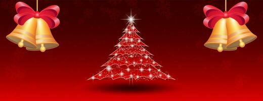 rot Weihnachten Karte mit Schneeflocken und Urlaub Dekorationen, golden Glocken und Weihnachten Bälle. fröhlich Weihnachten und glücklich Neu Jahr Vektor Illustration.