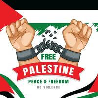fri palestina hand bruten kedja med palestinsk flagga band vektor illustration spara palestina