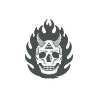 retro årgång gotik behornad satanisk skalle illuminati brand illustration vektor