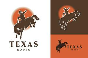 wild Reiter Silhouette mit Cowboy Logo Jahrgang retro Texas Rodeo Illustration Hintergrund Vektor Design