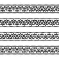 ein schwarz und Weiß gestreift Muster mit geometrisch Blumen, wiederholt nahtlos Grenze, Muster vektor
