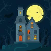 skrämmande hemsökt hus, halloween skräckhus. illustration vektor