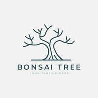 bonsai torkades träd linjär logotyp vektor illustration mall design, ikon gammal träd