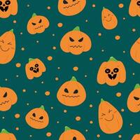 nahtlos Halloween Muster mit gruselig und komisch Kürbisse zum Kinder Party, Stoff, Textil, Hintergründe, Einladungen. Vektor