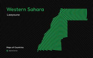 abstrakt Karte von Western Sahara im ein Kreis Spiral- Muster mit ein Hauptstadt von laayoune. Welt Länder Vektor Karten Serie. afrikanisch einstellen