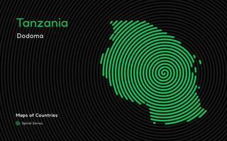 abstrakt Karta av tanzania i en cirkel spiral mönster med en huvudstad av dodoma. värld länder vektor Kartor serier. afrikansk uppsättning