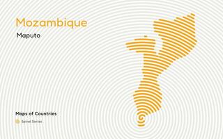 abstrakt Karte von Mozambique im ein Kreis Spiral- Muster mit ein Hauptstadt von maputo. afrikanisch einstellen vektor