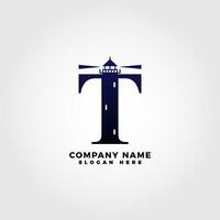 Leuchtturm Logo vermischt mit Initiale Brief t vektor
