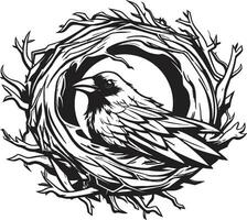 antenn artisteri i svartvit svart vektor bo tillverkad bekvämlighet fågel bo ikon