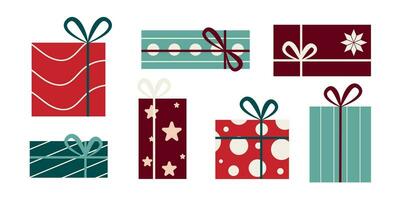Weihnachten Boxen. einstellen von süß Geschenke zum Design von Karten, Poster, Scrapbooking, Banner. Vektor Illustration auf Weiß Hintergrund.