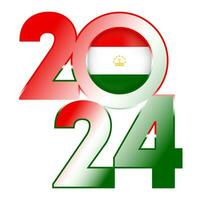 glücklich Neu Jahr 2024 Banner mit Tadschikistan Flagge innen. Vektor Illustration.