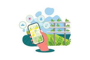 smart jordbruk - beskära övervakning via mobil enhet vektor