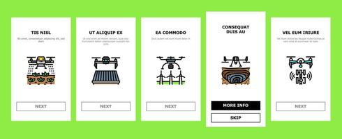 Drönare kommersiell använda sig av onboarding ikoner uppsättning vektor