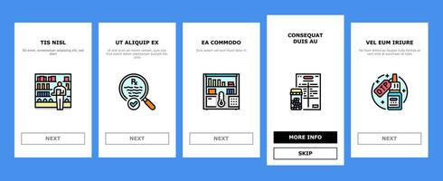 Apotheker Medizin Verkauf Onboarding Symbole einstellen Vektor