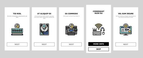 Reparatur Computer pc Bedienung Onboarding Symbole einstellen Vektor