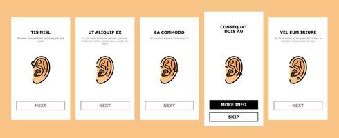 Piercing Mode Schönheit Ohrring Onboarding Symbole einstellen Vektor
